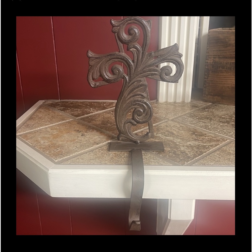 DECORATIVE METAL CROSS Fireplace MANTLE HANGER - CHRISTMAS Stocking Holder